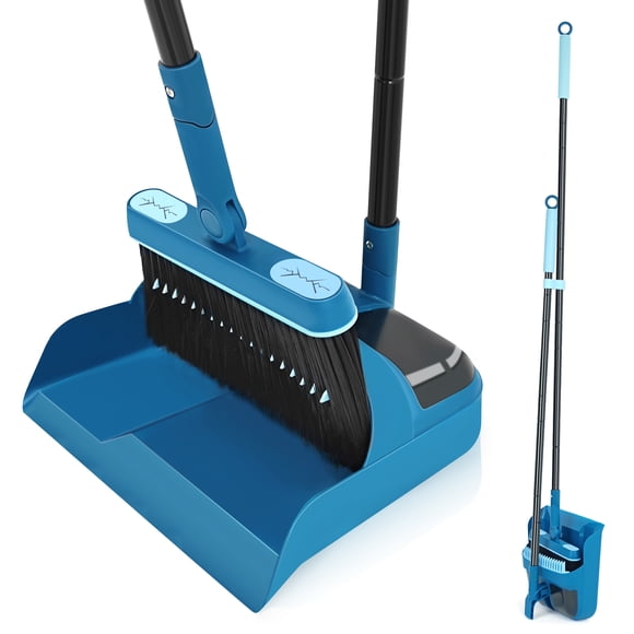 JEHONN Broom with Dust Pan with 54.3 inches Long Handle for Home (Blue)