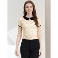 thumbnail image 3 of INSPIRE CHIC Blouse en Dentelle Transparente à Manches Courtes pour Femme à Col Peter Pan Contrastant S Beige, 3 of 6
