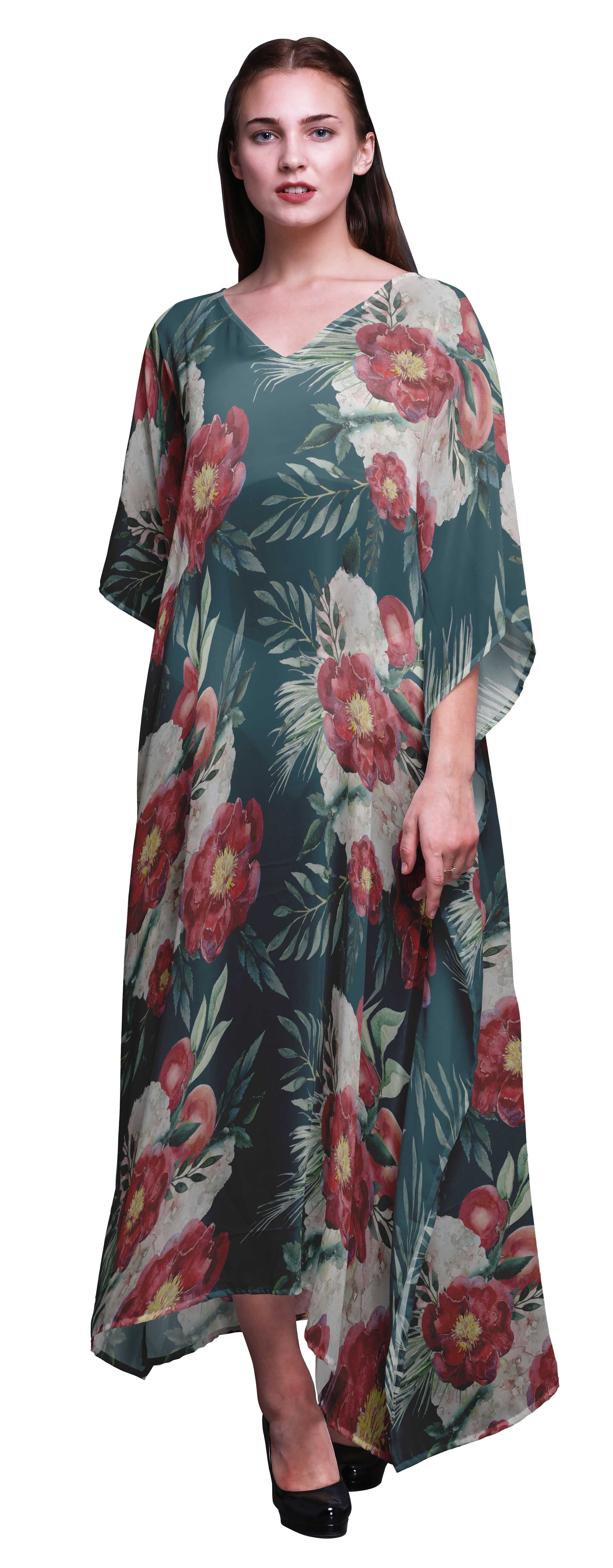 Bimba Kaftan Long de Plage à Fleurs pour Femmes, Tenue de Plage, Couvre-Maillot de Bikini, Robe Maxi - TG-3X