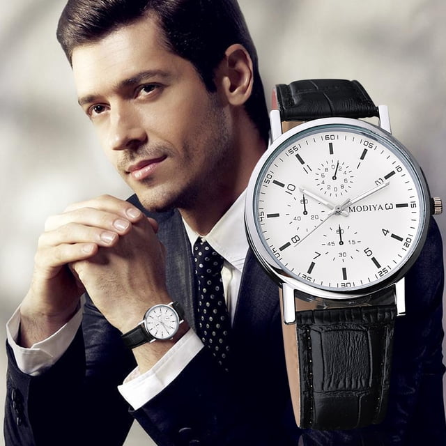 Classic Roman Dial Men's Watch with Calendar Function and Trendsetting Leather Strap for and Gifting