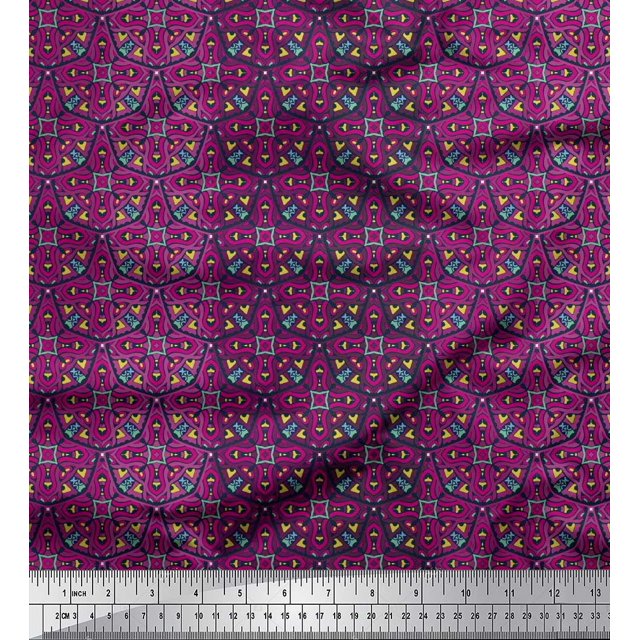 Soimoi Poly Georgette Fabric Stripe & Moroccan Kaleidoscope Decor Fabric Printed Yard 42 Inch Wide
