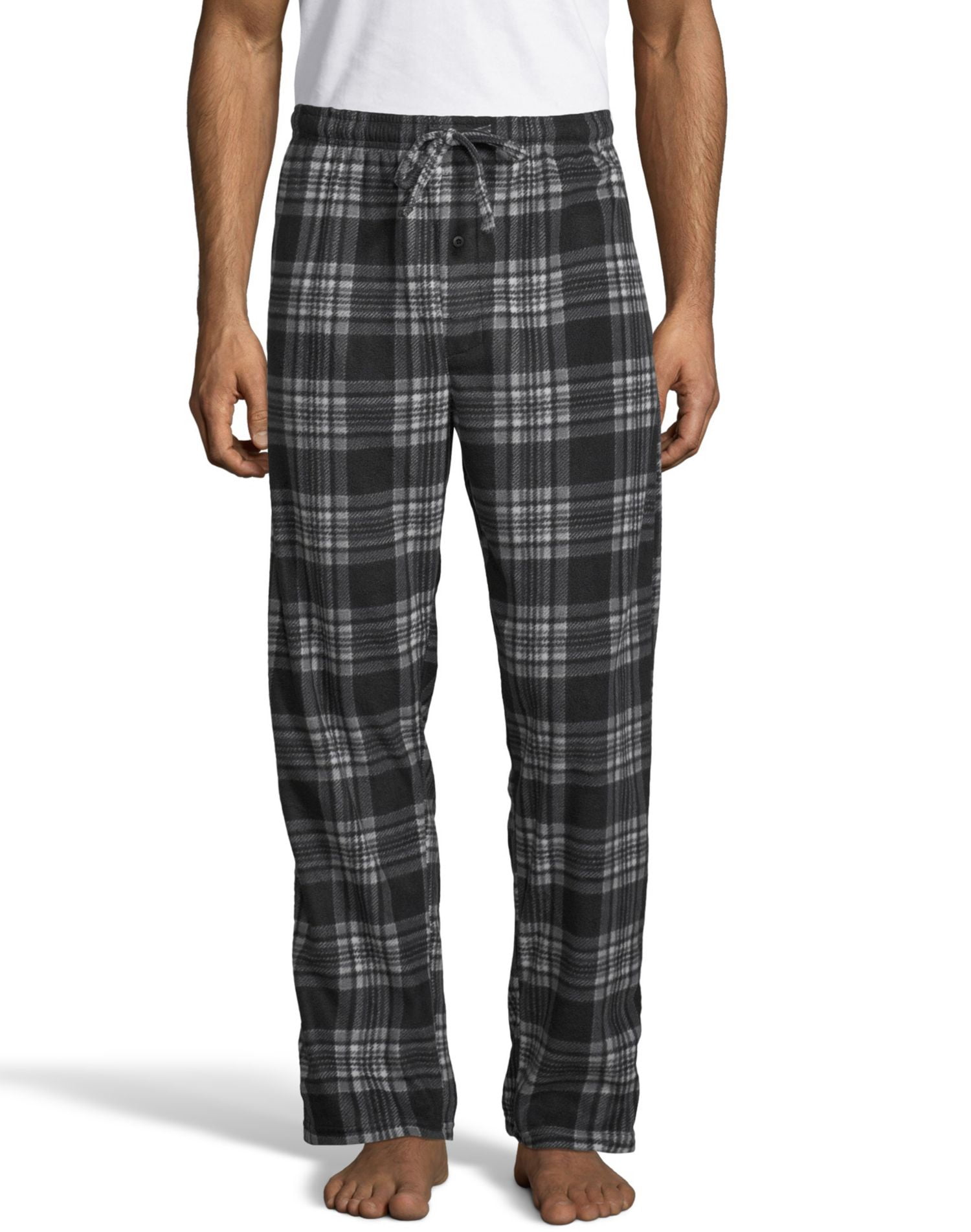 Hanes Mens Micro Fleece Pant, XL, Black Plaid