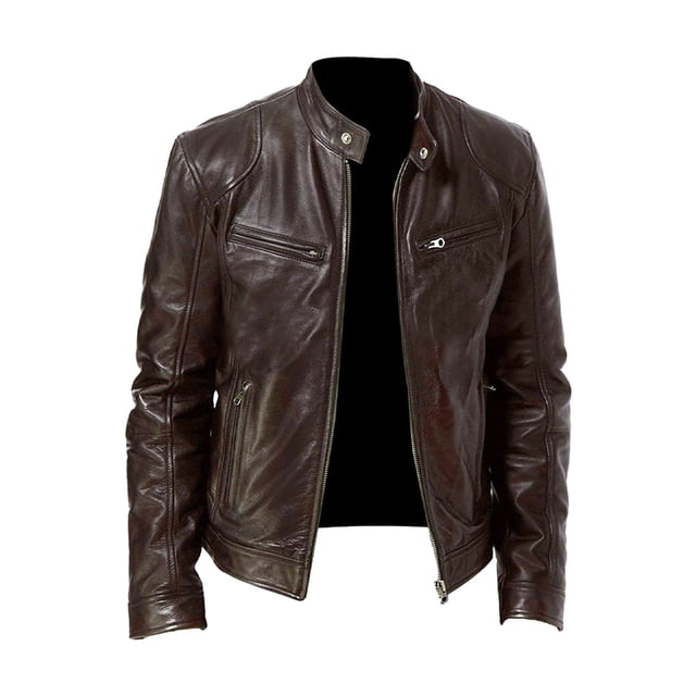 Thinsony Cotton Mens Motorbike Jacket Windproof Warm Multi Front Pockets Wide Application Motorcycle Jacket brown M