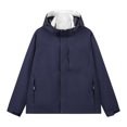 thumbnail image 1 of RXIRUCGD Men's Stitching Drawstring Hooded Slim Fashion Jacket Coat Outwear, Navy, Size: 3XL, 1 of 3