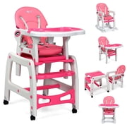 OLAKIDS 5 in 1 Baby High Chair, Convertible Toddler Table Chair Set, Rocking Chair, Multi-Function Seat with Lockable Universal Wheels, Adjustable Seat Back, Removable Trays