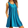 thumbnail image 4 of Robe Femme Plissée à Boutons Gilet T-shirt Décontractée Robe Débardeur à Poches Robe Gilet Décontractée, Cyan Foncé, TG, 4 of 5