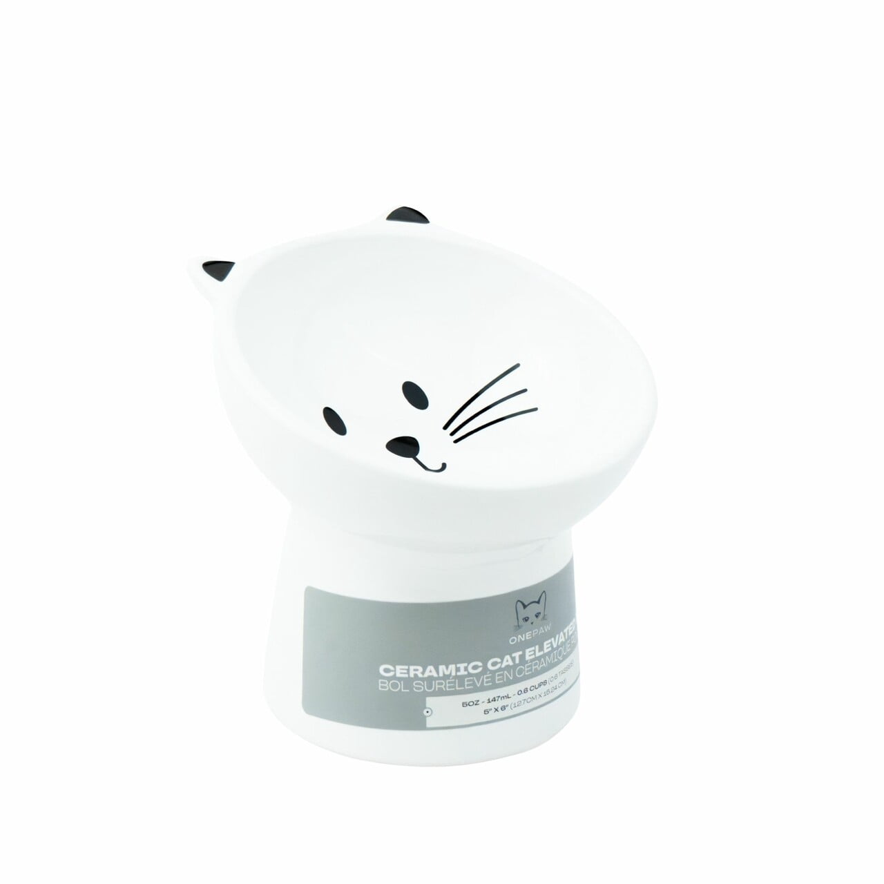 One Paw , Bol Surélevé pour Chat, Céramique, Blanc, 150 ml