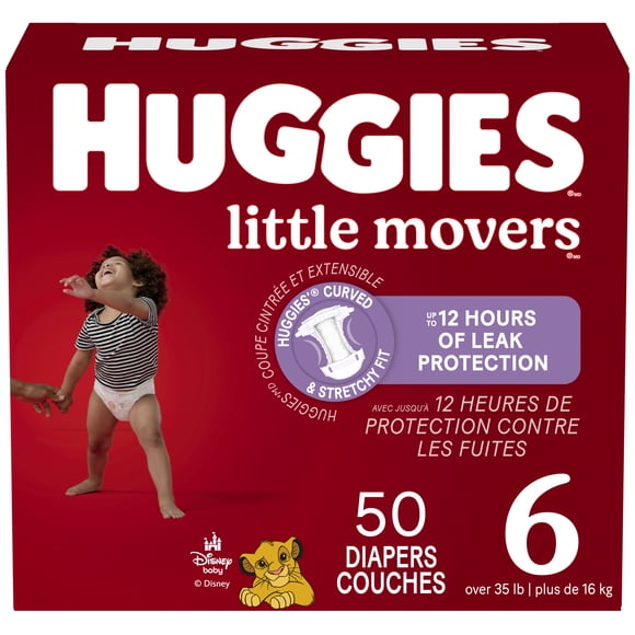 Couches pour bébés Huggies Little Movers, taille 6 (35 livres et plus), 50 couches