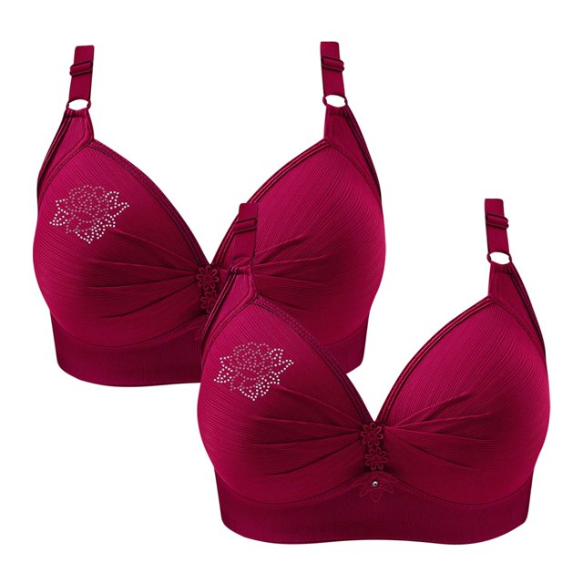 Timegard Wireless Bras for Women 2pc Ruched Full Support Adjustable Strap Comfy Daily Seniors Bras
