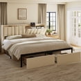 thumbnail image 3 of GUNAITO King Bed Frame with Storage Headboard Upholster Platform Bed Frame with LED Lights and USB Ports & Outlets Beige, 3 of 9
