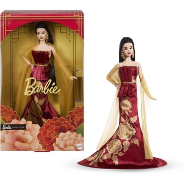 Barbie Signature Lunar New Year Fashion Doll, Red Dress with Golden Peonies, Collectible Holiday Gift
