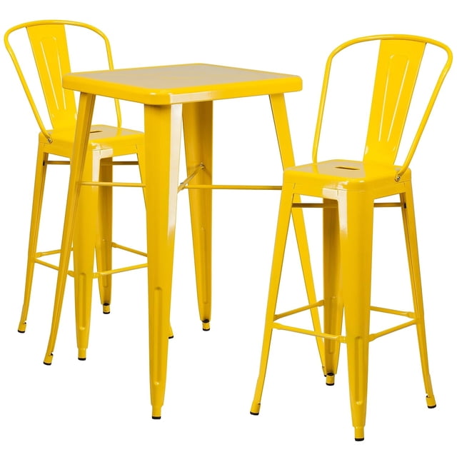 Bowery Hill Ensemble de Bar en Métal 3 Pcs, Jaune