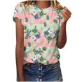 thumbnail image 2 of DEELLEEO T-Shirts d'Été à Manches Courtes pour Femmes Col Ras du Cou Imprimé Floral Coupe Ajustée Hauts Tees Blouses, 2 of 6