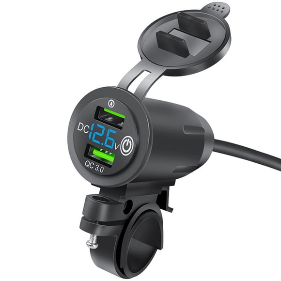 maskred Motorbike Power Outlet Antiflaming Digital Dual USB Button Switch Motorcycle Charging Adapter Voltmeter Accessories Blue
