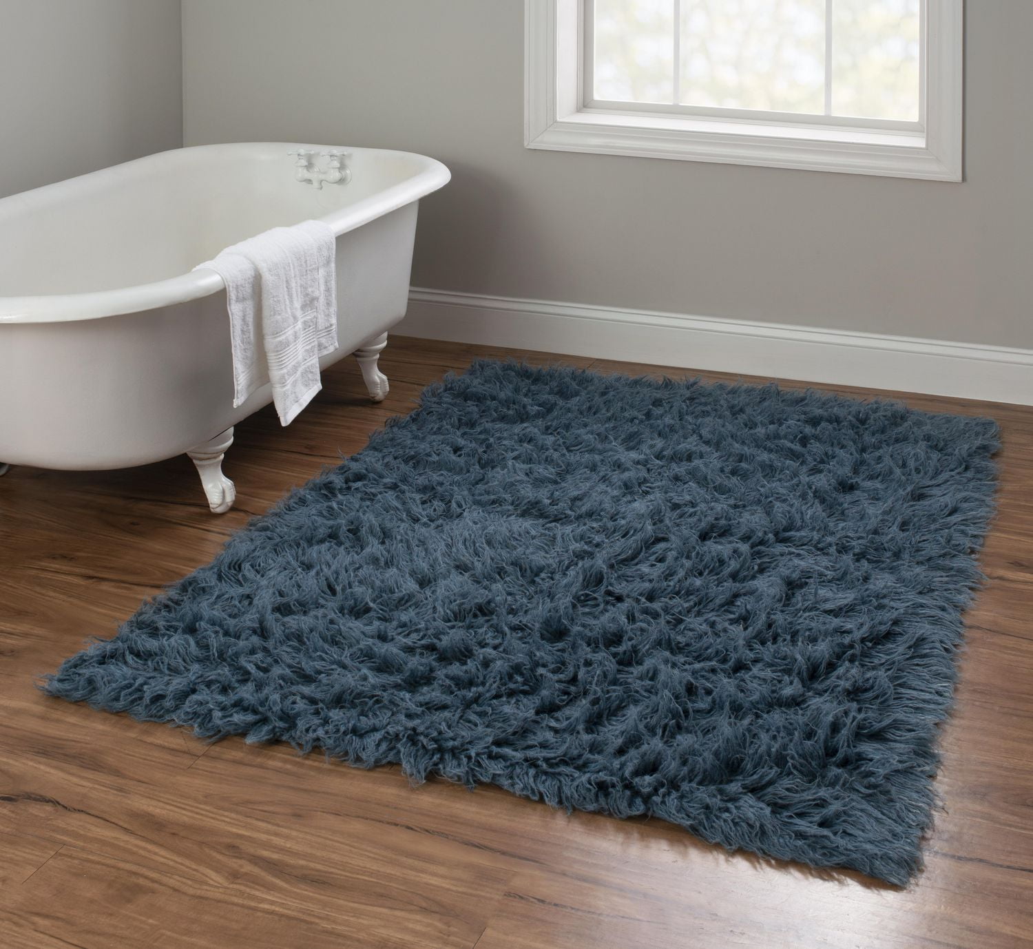 New Flokati 1400gr 2'4" x 4'8" Accent Rug, Denim Blue