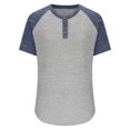 thumbnail image 3 of Timegard Women Tops Notched V Neck Button Short Sleeve Color Block Loose Comfy Summer Casual Shirts Tops, 3 of 5