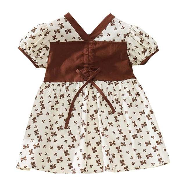 Cathalem Robe d'Été pour Fille, Manches Courtes, Taille Croisée, Robe Trapèze Courte Décontractée Couleur Café, Taille 100. Présente un Motif Papillon, des Manches Courtes et un design à Taille Croisée. Fabriquée en jersey de Coton Léger pour la Respirabilité et le Confort. Idéale pour une Tenue Décontractée, les Jeux Extérieurs Ou les Journées Chaudes d'Été. Convient aux Filles de 12 à 18 Mois.