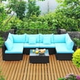 thumbnail image 1 of Costway 7PCS Patio Wicker Sofa Set Sectional Conversation Furniture Set Garden Navy Blue, 1 of 10