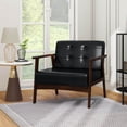 thumbnail image 4 of Costway Accent Chair with Armrest & Rubber Wood Frame Button Tufted Chair for Living Room Black, 4 of 9