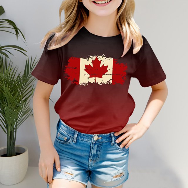 Chemises pour Filles Imprimé Filles T-Shirts à Manches Courtes Col Ras du Cou Tenues d'Été pour Tout-Petits 8-9 Ans Mode Filles