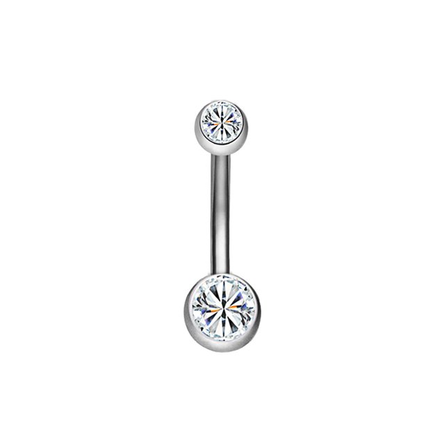 Navel Button Navel Shield Navel Stainless Steel Dual Rhinestone Navel Button Anti Allergy Body JewelryWhite