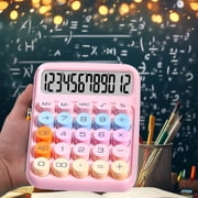 Mini Desktop Calculator 12-Digit LCD Display | Basic Standard Pocket Size Calculator for Home School Office Kids | Dopamine Round Keys | Battery Powered | Non-Slip Gradient Design