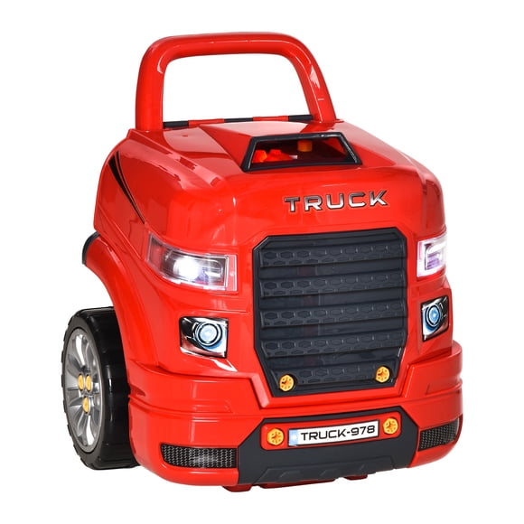 Qaba Ensemble de Jouets de Moteur de Camion pour Enfants Mécanicien, Ensemble de Jeu de Service Automobile, Rouge