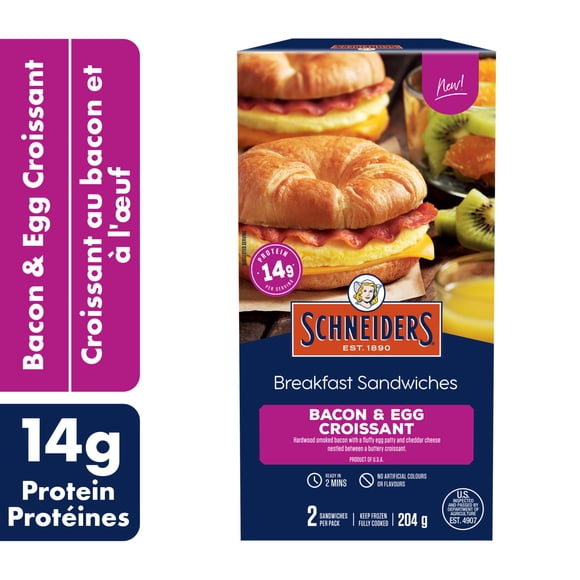 Schneiders Bacon & Egg Croissant Breakfast Sandwiches, 2 per pack, 204 g