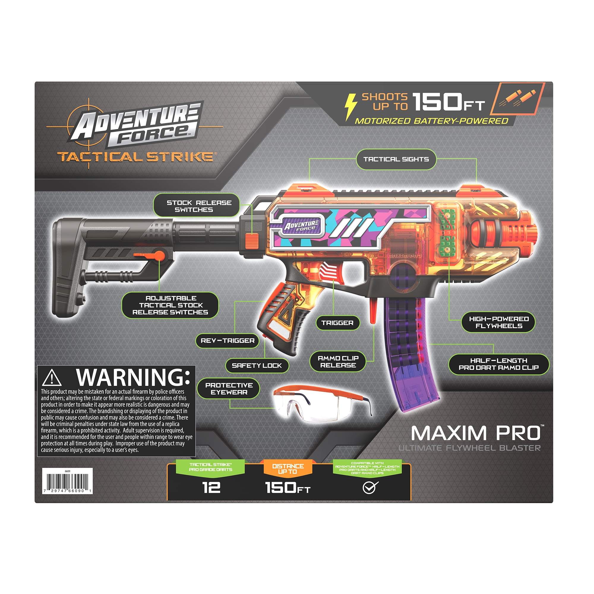Lanceur de fléchettes motorisé en mousse Adventure Force Tactical Strike Maxim Pro Flywheel avec 15 fléchettes Pro demi-longueur et lunettes de protection, 14 ans et plus