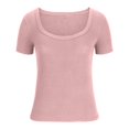 thumbnail image 5 of Timegard Hauts de Sortie pour Femmes Col Rond Confortables Coupe Ajustée Manches Courtes Couleur Unie Hauts Décontractés, 5 of 5