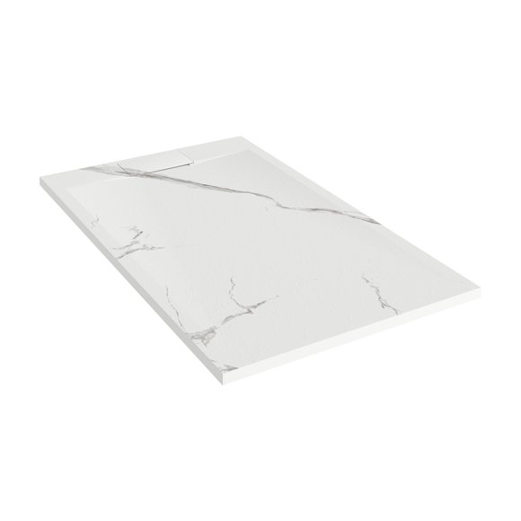 Emberveil Marble White SMC Shower Base 30" x 60" – Low Profile Anti-Slip Stone Texture with Side Drain
