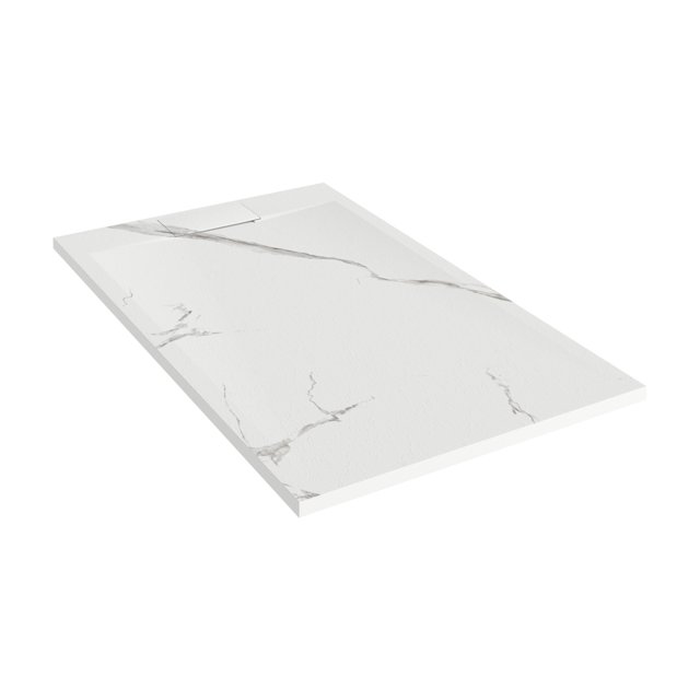 Emberveil Marble White SMC Shower Base 30" x 60" – Low Profile Anti-Slip Stone Texture with Side Drain