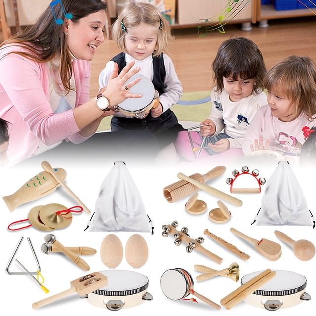 AMERTEER 11 Pcs/7 Pcs Instruments de Percussion en Bois Jouet avec Sac de Rangement Cadeau Musical Éducatif Préscolaire