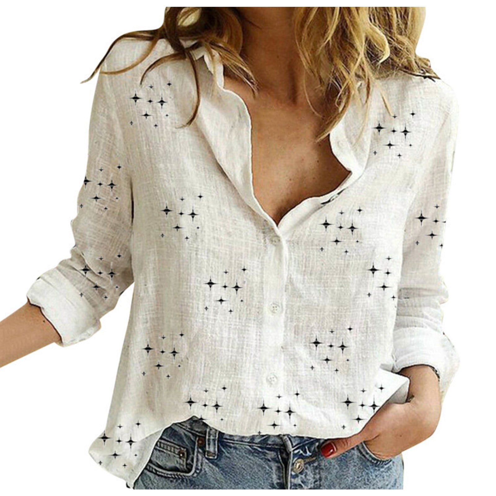 Pompotops Hauts Vintage Décontractés à Manches Longues et Col en V pour Femmes en Liquidation