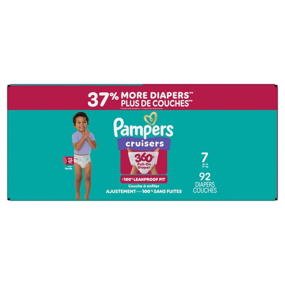 Pampers Diapers - Cruisers 360° - Size 7, Up to 100% Leakproof Fit, Designed for Active Babies, Pull On Diaper, EZ Off Tabs Designed for Easy Changes