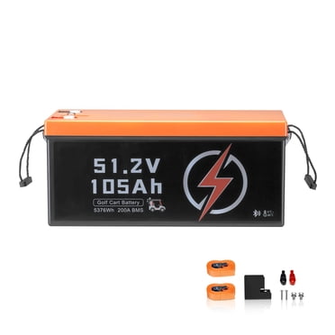 KFFKFF Batterie au Lithium pour Voiturette de Golf 48V 105Ah, Batterie de Voiturette de Golf 48 Volts avec BMS 200A, Moniteur LCD et Application Mobile, Batterie LiFePO4 avec Courant de Crête 600A