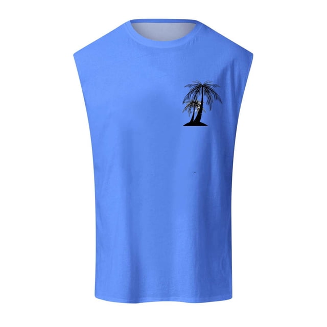 Summer Fashion Men's Vest Coconut Tree Small Pattern Shoulder Design Minimalist Style Casual Sleeveless Top