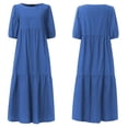 thumbnail image 4 of LOVZFMLL Mode Femmes Ample Couleur Unie O Manches Bouffantes Décontractée Manches Courtes Robe Bleu P, 4 of 4
