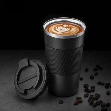 Ganfancp 17oz Travel Coffee Cups Insulated Mug Thermal Tumbler to Go with Lid Leak Proof Reusable Stainless Steel Coffee Mug Spill Proof for Hot and Iced Cold Drinks (Black, 510ml)