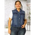 thumbnail image 3 of GRACE & GRANDEUR Women's Plus Jeans Jacket Vest Fall Button Down Denim Jacket Blue 1X, 3 of 6
