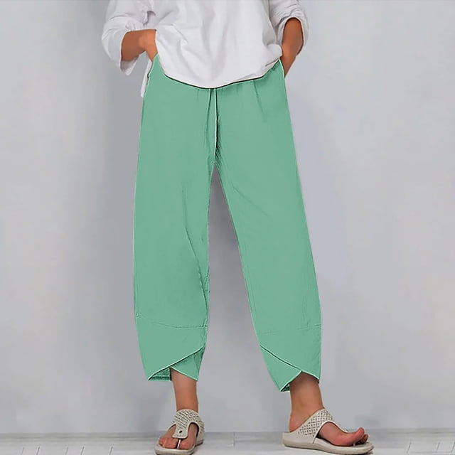 RXIRUCGD Women's Summer Comfortable Loose Wide Legged Fashion Solid Color Capris, Mint Green, Size: S