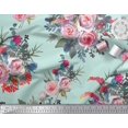 thumbnail image 2 of Soimoi Green Cotton Voile Fabric Leaves & Ranunculus Floral Print Fabric by the Yard 56 Inch Wide, 2 of 3