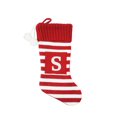 thumbnail image 1 of ﻿Holiday Time 19 inches Knit Monogram Stocking with letter "S", Red/White Striped, 1 of 3