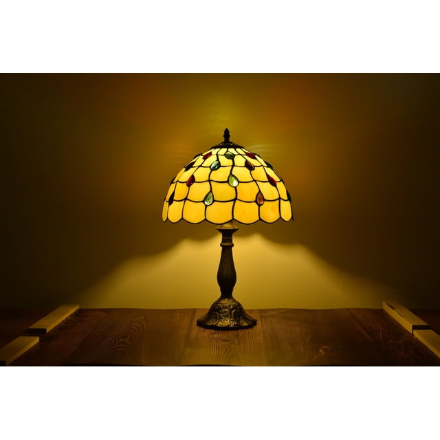 Tiffany Style Table Lamp Bedside Desk LED Lamp Bedroom Stained-Glass 18.1'' Height Multi-Color
