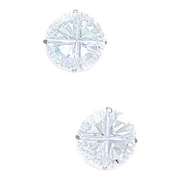 Ensemble de Boucles d'Oreilles en Or Blanc 14k 9mm 4 Segments Rond CZ Zircon Cubique avec Panier en Diamant Simulé, Bijoux Cadeaux pour Femmes