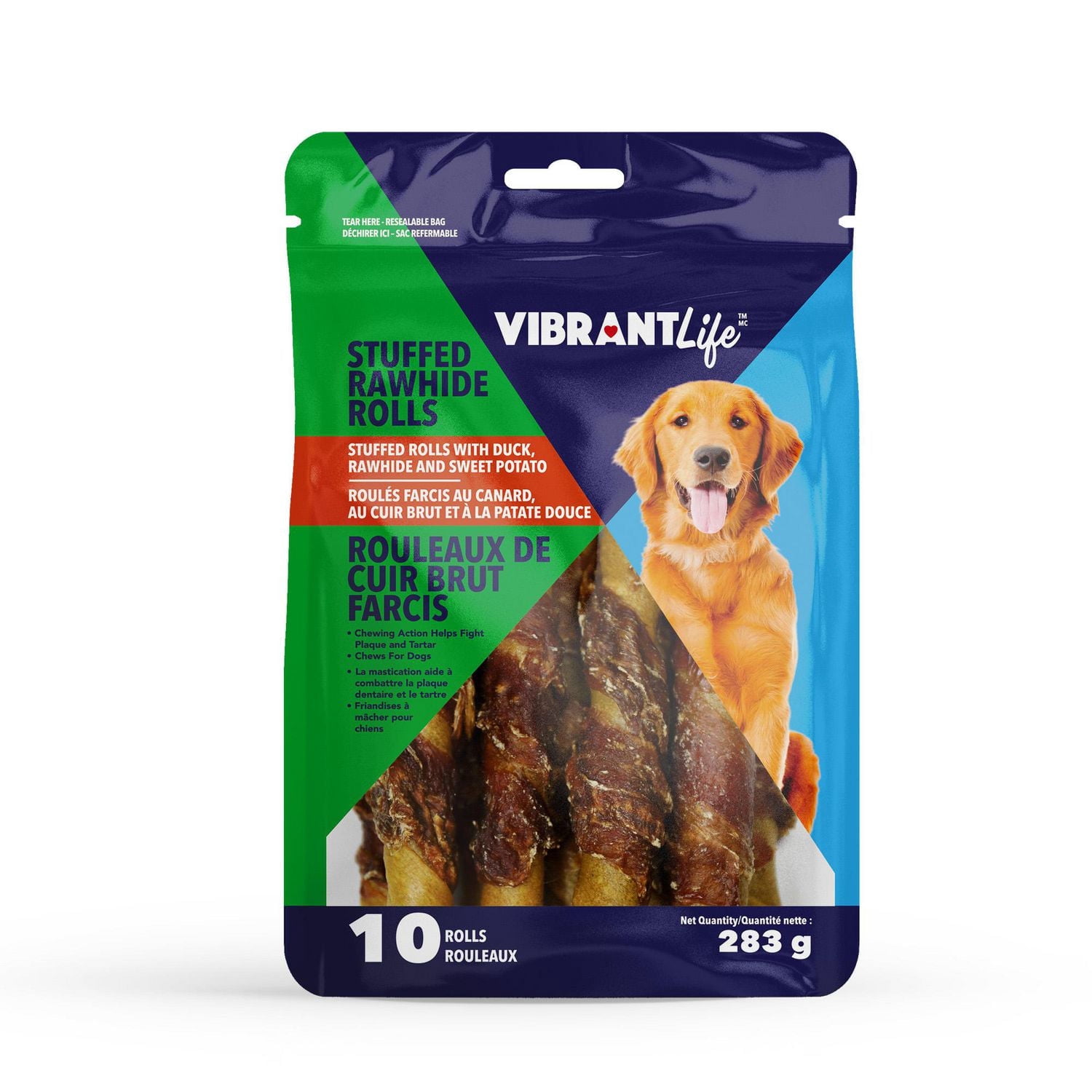 VibrantLife Stuffed Rolls with Duck, Rawhide and Sweet Potato Chews for Dogs
