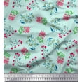 thumbnail image 1 of Soimoi Tissu Poly Georgette Feuilles & Fleurs Roses Décor Floral Tissu Imprimé au Mètre 42 Pouces de Large, 1 of 3