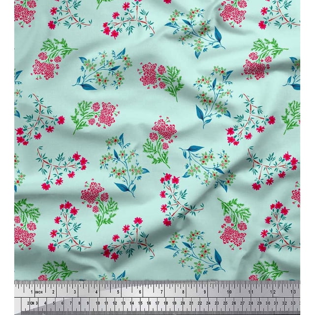 Soimoi Tissu Poly Georgette Feuilles & Fleurs Roses Décor Floral Tissu Imprimé au Mètre 42 Pouces de Large