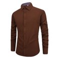 thumbnail image 1 of RXIRUCGD Hommes Décontracté Uni à Boutons Manches Longues Col Rabattu Hauts Blouse Chemise, Café, Taille : L, 1 of 2