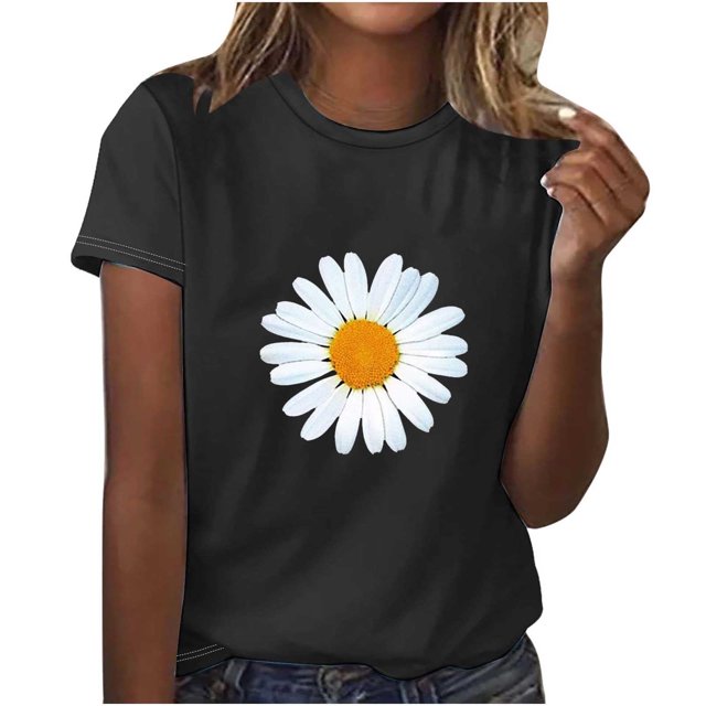 Babysbule Hauts en Liquidation pour Femmes T-shirt à Manches Courtes Imprimé Fleuri Col Rond Mode Décontracté Ample